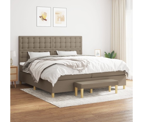 Cama box spring con colchón tela gris taupe 200x200 cm