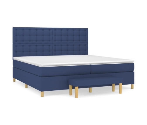 Cama box spring con colchón tela azul 200x200 cm