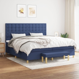 Cama box spring con colchón tela azul 200x200 cm