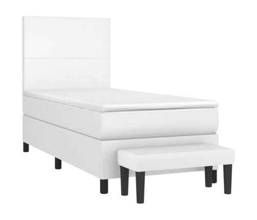 Cama box spring con colchón cuero sintético blanco 80x200 cm