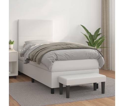 Cama box spring con colchón cuero sintético blanco 80x200 cm