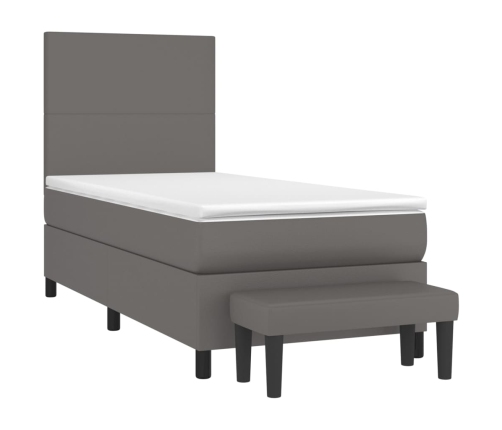 Cama box spring con colchón cuero sintético gris 80x200 cm