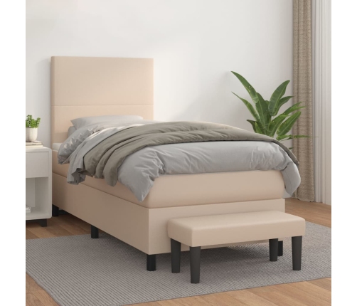 Cama box spring con colchón cuero sintético capuchino 80x200 cm