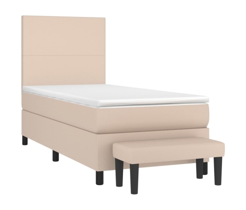 Cama box spring con colchón cuero sintético capuchino 90x190 cm