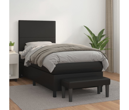 Cama box spring con colchón cuero sintético negro 100x200 cm