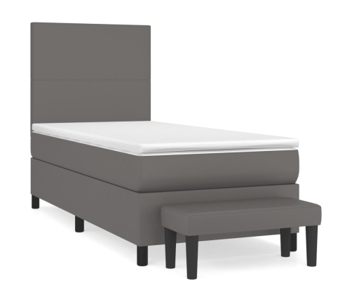 Cama box spring con colchón cuero sintético gris 100x200 cm