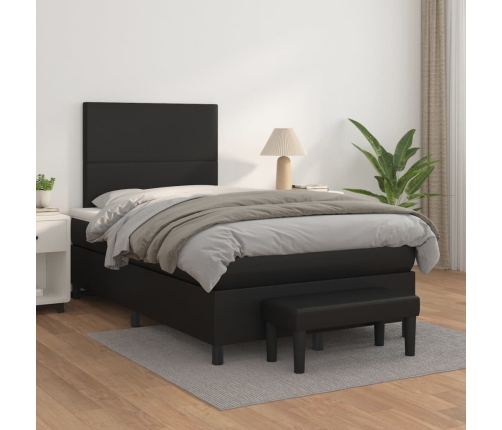 Cama box spring con colchón cuero sintético negro 120x200 cm