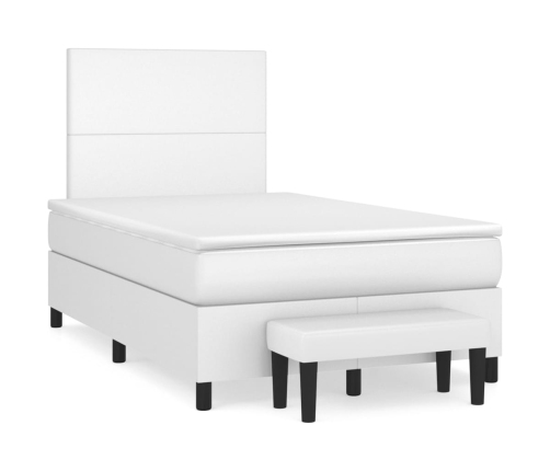 Cama box spring con colchón cuero sintético blanco 120x200 cm