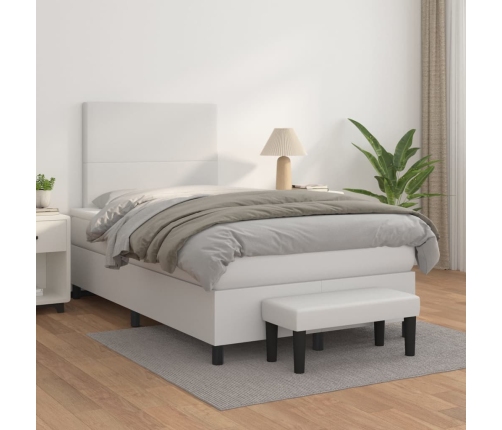 Cama box spring con colchón cuero sintético blanco 120x200 cm