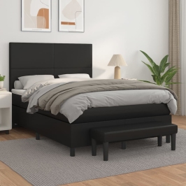 Cama box spring con colchón cuero sintético negro 140x190 cm