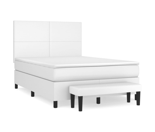 Cama box spring con colchón cuero sintético blanco 140x190 cm