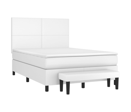 Cama box spring con colchón cuero sintético blanco 140x190 cm