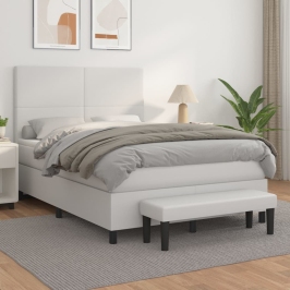 Cama box spring con colchón cuero sintético blanco 140x190 cm