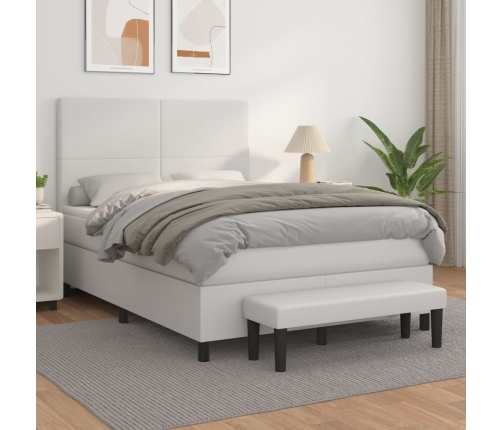 Cama box spring con colchón cuero sintético blanco 140x190 cm