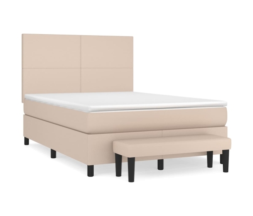 Cama box spring con colchón cuero sintético capuchino 140x190cm