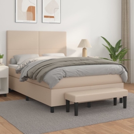 Cama box spring con colchón cuero sintético capuchino 140x190cm