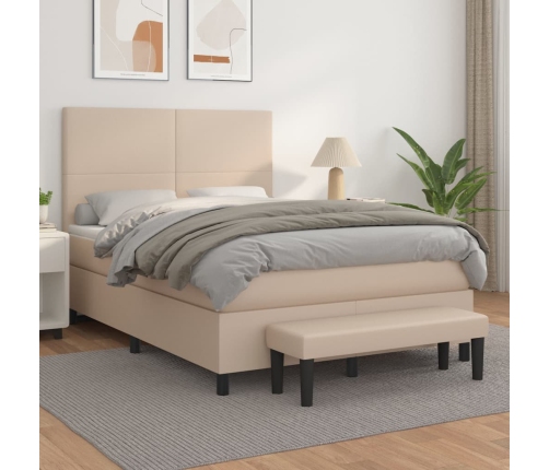 Cama box spring con colchón cuero sintético capuchino 140x190cm