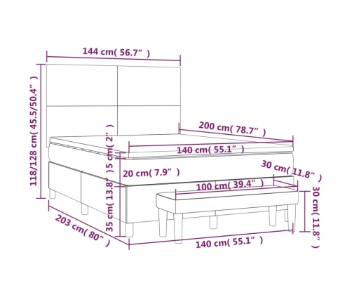 Cama box spring con colchón cuero sintético negro 140x200cm