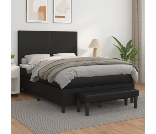 Cama box spring con colchón cuero sintético negro 140x200cm