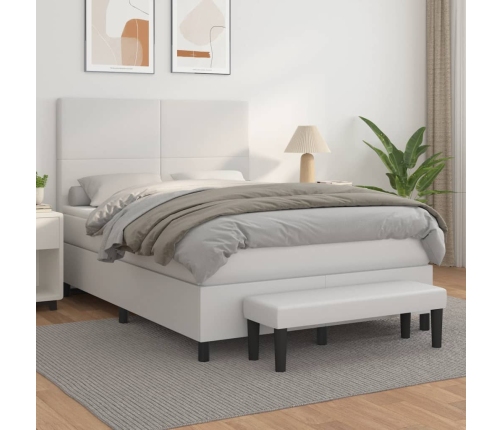 Cama box spring con colchón cuero sintético blanco 140x200cm