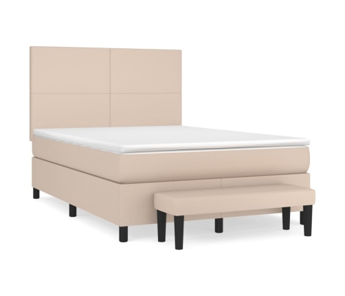 Cama box spring con colchón cuero sintético capuchino 140x200cm