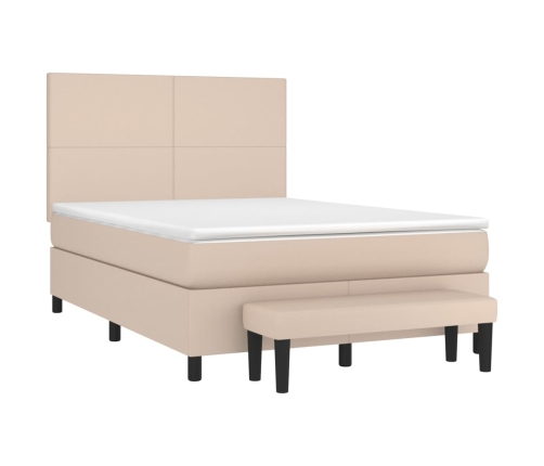 Cama box spring con colchón cuero sintético capuchino 140x200cm