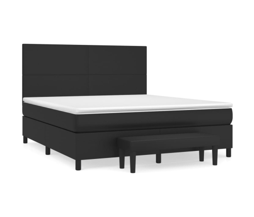 Cama box spring con colchón cuero sintético negro 160x200 cm