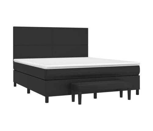 Cama box spring con colchón cuero sintético negro 160x200 cm