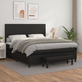 Cama box spring con colchón cuero sintético negro 160x200 cm