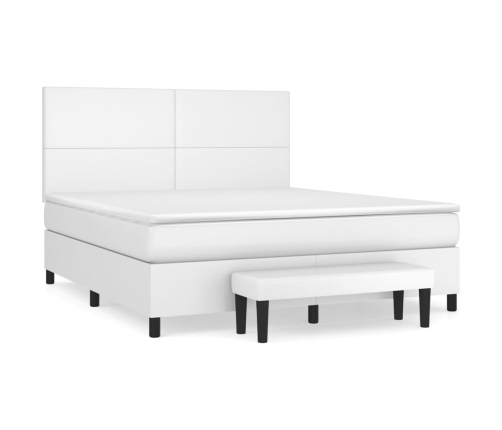 Cama box spring con colchón cuero sintético blanco 160x200 cm