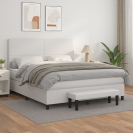 Cama box spring con colchón cuero sintético blanco 160x200 cm