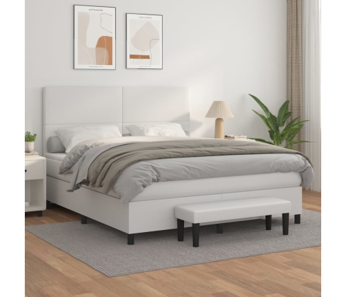 Cama box spring con colchón cuero sintético blanco 160x200 cm