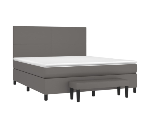 Cama box spring con colchón cuero sintético gris 160x200 cm