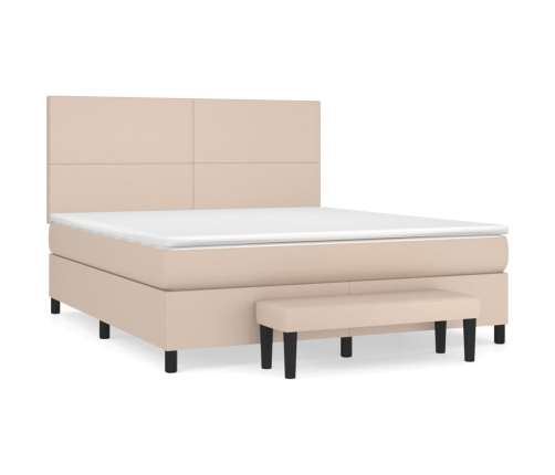 Cama box spring con colchón cuero sintético capuchino 160x200cm