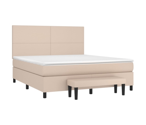 Cama box spring con colchón cuero sintético capuchino 160x200cm