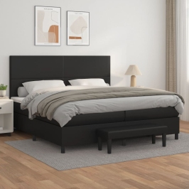 Cama box spring con colchón cuero sintético negro 200x200 cm