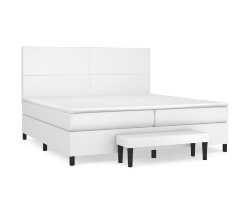 Cama box spring con colchón cuero sintético blanco 200x200 cm