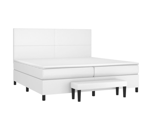 Cama box spring con colchón cuero sintético blanco 200x200 cm