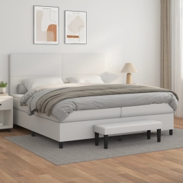 Cama box spring con colchón cuero sintético blanco 200x200 cm