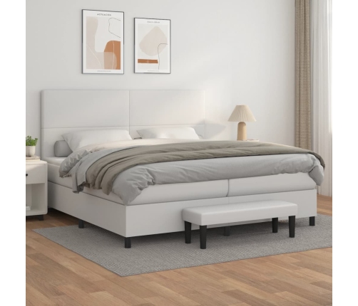 Cama box spring con colchón cuero sintético blanco 200x200 cm