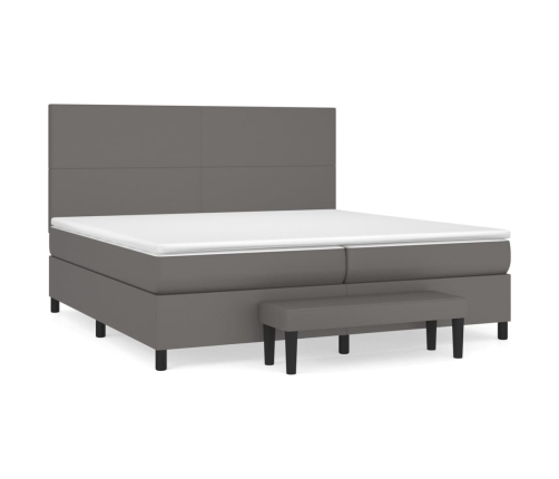 Cama box spring con colchón cuero sintético gris 200x200 cm