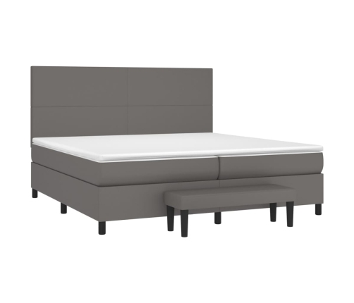 Cama box spring con colchón cuero sintético gris 200x200 cm