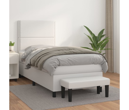 Cama box spring con colchón cuero sintético blanco 80x200 cm