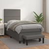 Cama box spring con colchón cuero sintético gris 80x200 cm