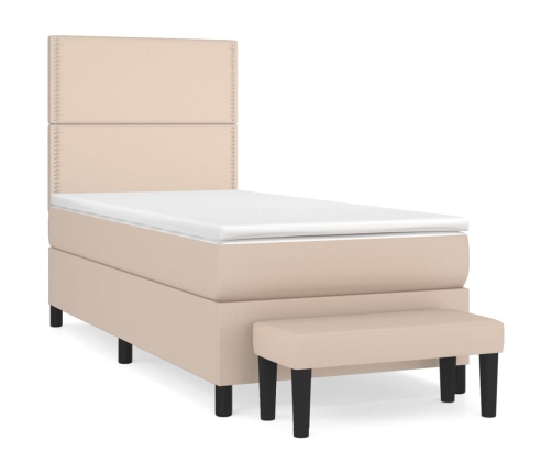 Cama box spring con colchón cuero sintético capuchino 80x200 cm