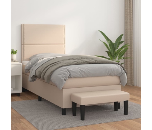 Cama box spring con colchón cuero sintético capuchino 80x200 cm