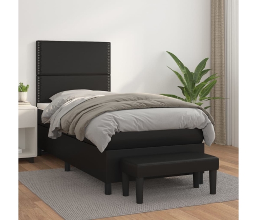 Cama box spring con colchón cuero sintético negro 90x190 cm