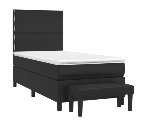 Cama box spring con colchón cuero sintético negro 90x190 cm