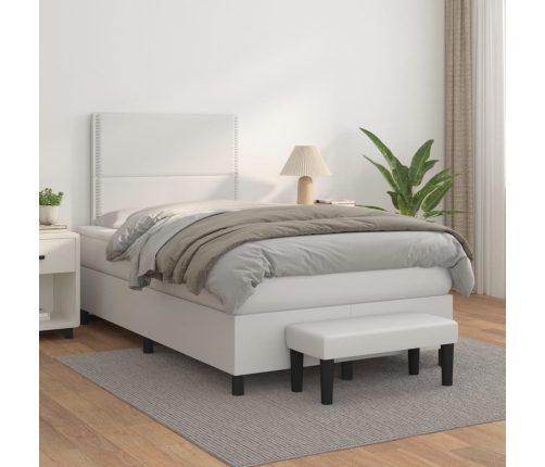 Cama box spring con colchón cuero sintético blanco 120x200 cm