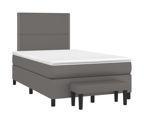 Cama box spring con colchón cuero sintético gris 120x200 cm